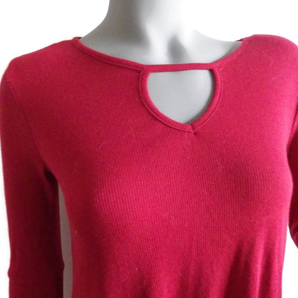 Poof Peek-a-boo Sweater Red Long Sleeve Flared Cuffs Size Knit Top Medium - Picture 1 of 8